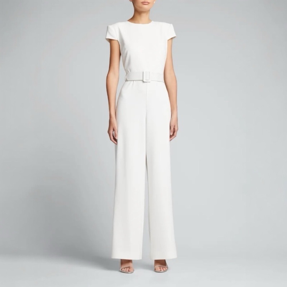 US 8 BADGLEY MISCHKA Belted Crepe Jumpsuit White NWT